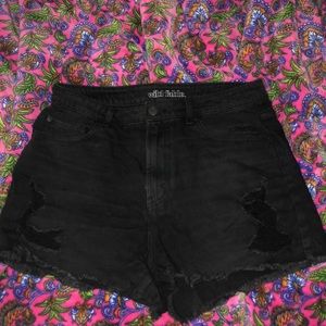 Black high waisted ripped denim shorts